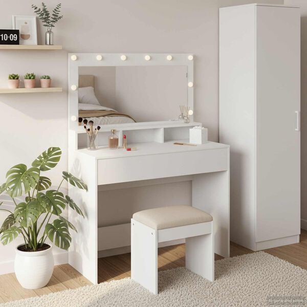vidaXL Dressing Table White 39.37 x 16.14 x 53.15 in Engineered Wood