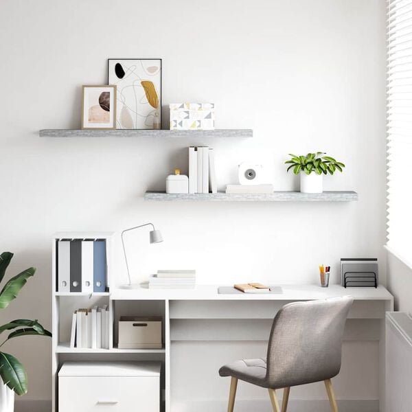 vidaXL Wall Shelf Set of 2 Concrete grey Honeycomb MDF, metal