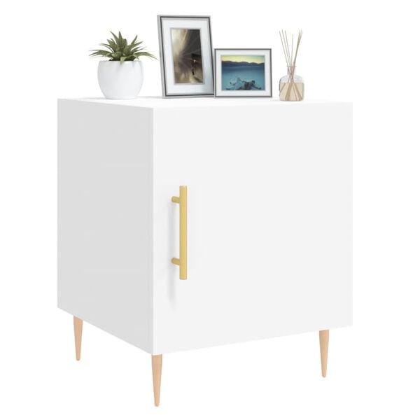 vidaXL Bedside Cabinet White Engineered Wood, Iron 15.7x15.7x19.7 in