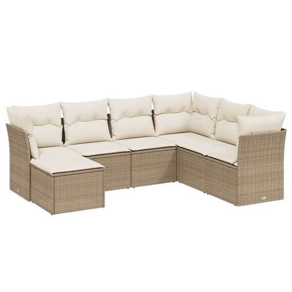 vidaXL Garden Sofa Set Beige Poly Rattan, Steel 7 Piece Set Modular
