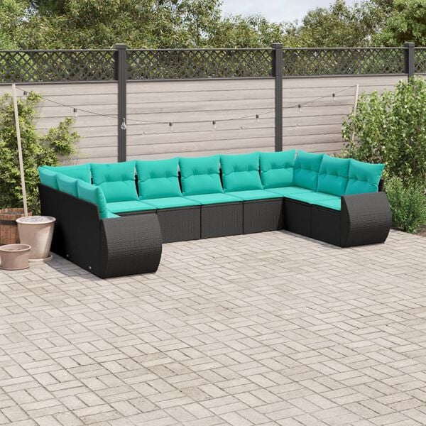vidaXL Patio Sofa Set Black PE rattan, Powder-coated steel, 100% polyester