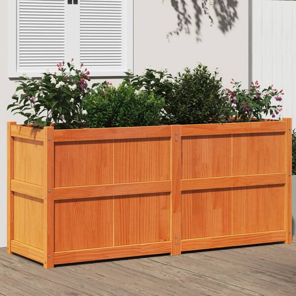 vidaXL Garden Planter Wax brown Solid pine wood 59.1x19.7x27.6 in