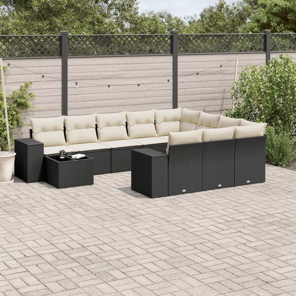 vidaXL Garden Sofa Set Black PE rattan Large UV-resistant