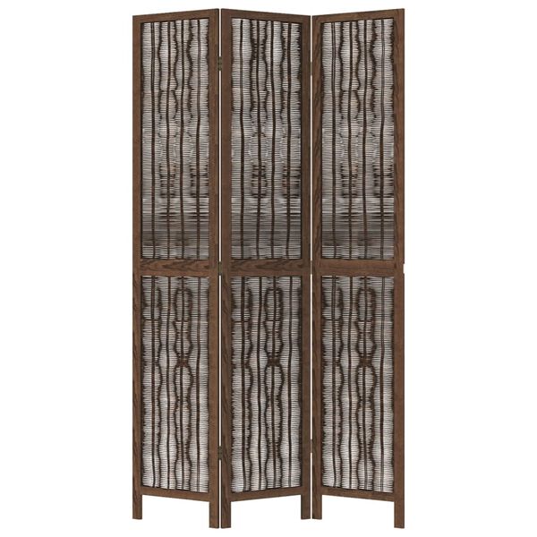 vidaXL Room Divider 3 Panels Dark Brown Solid Wood Paulownia