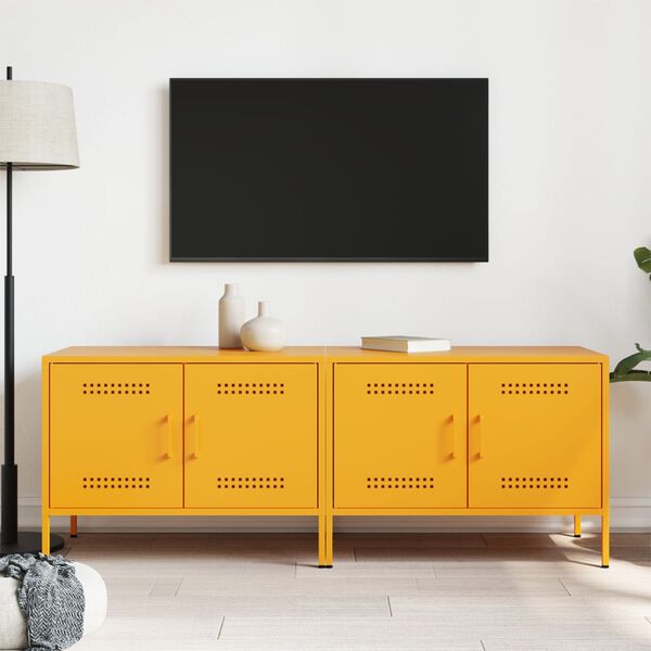 vidaXL TV Cabinet Set of 2 Mustard Yellow Steel 26.8x15.4x19.9 in