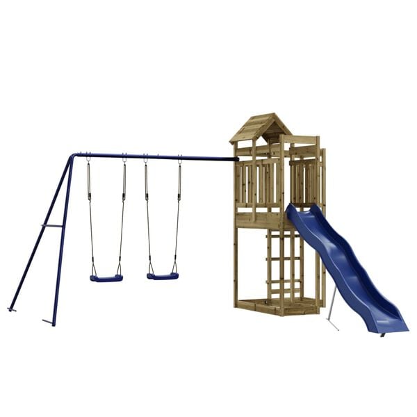 vidaXL Outdoor Playset Pine, Blue Treated Pinewood, Polypropylene Large