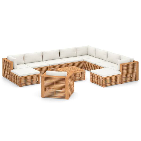 vidaXL 12 Piece Patio Lounge Set with Cream Cushion Solid Teak Wood