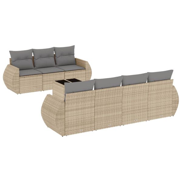 vidaXL Garden Sofa Set Beige with Light Grey Cushions PE Rattan Large