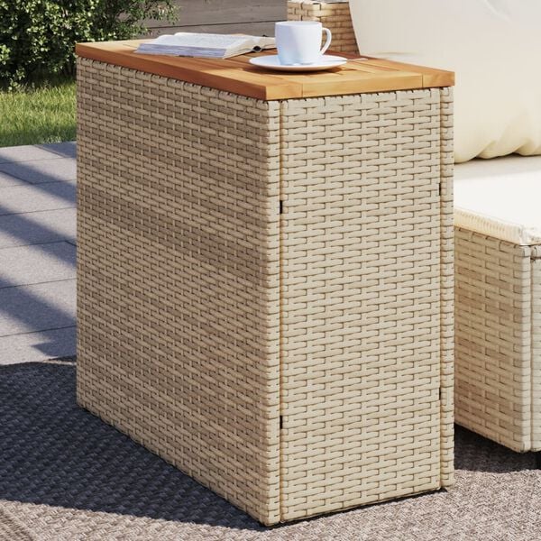 vidaXL Garden Side Table Beige and brown PE rattan Small Adjustable Feet