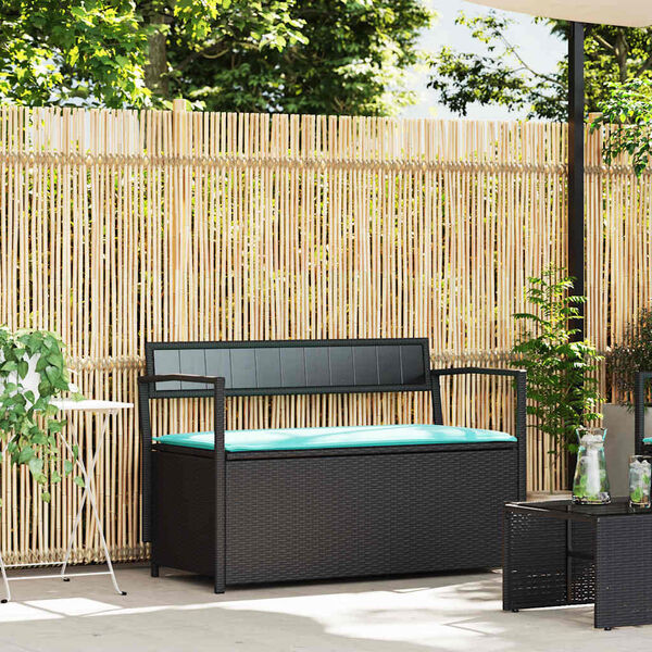 vidaXL Patio Storage Bench with Cushion Black Poly Rattan