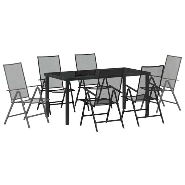 vidaXL Garden Dining Set 7 pcs Anthracite Powder-Coated Steel