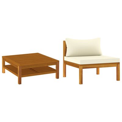 vidaXL 2 Piece Patio Sofa Set with Cream White Cushions Acacia Wood