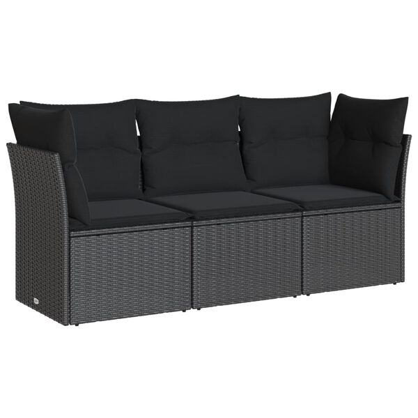 vidaXL Patio Sofa Set Black PE rattan, powder-coated steel, polyester