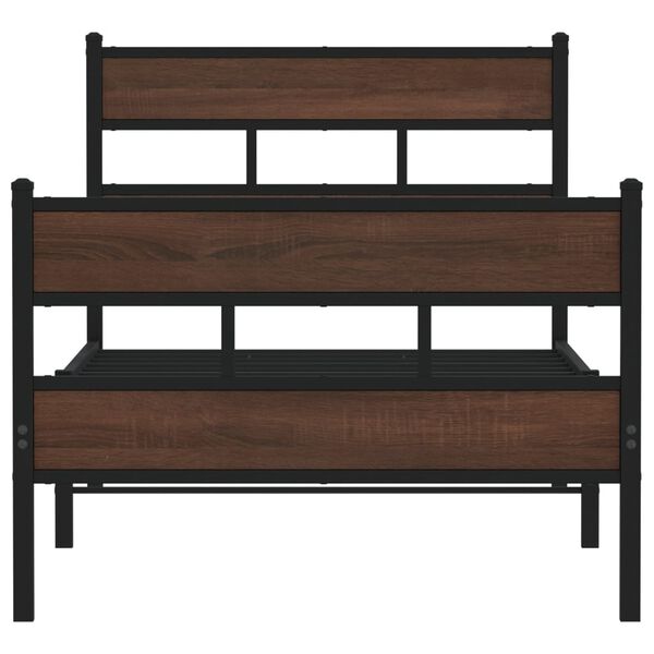 vidaXL Bed Frame Brown Oak Steel, Engineered Wood Small Single Bed Frame