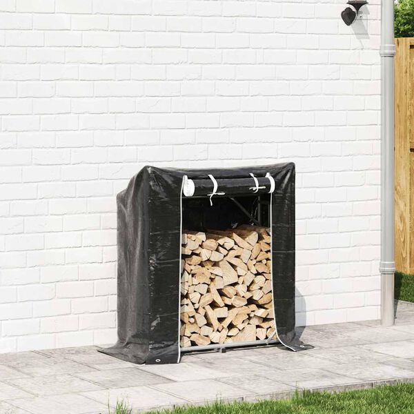 vidaxL Firewood Rack with Rain Cover 39.6"x15.9"x43.5" Galvanized Steel