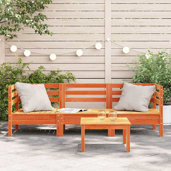 vidaXL Garden Sofa Wax Brown Solid Pine Wood 3-Seater Modular