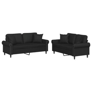 vidaXL Sofa Set Black Faux leather 2-seater Durable Sofa Set
