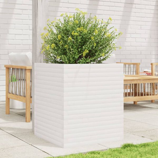 vidaXL Garden Planter White Solid pine wood 23.6x23.6x27.0 in