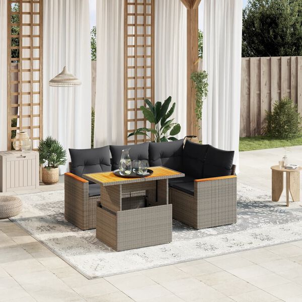 vidaXL Garden Sofa Set Gray PE rattan 5 Piece Adjustable Armrests