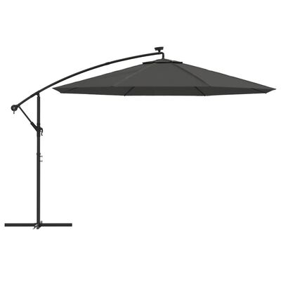 vidaXL Cantilever Umbrella with LED Lights and Metal Pole 137.8" Anthracite