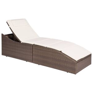 vidaXL Sunlouger Brown and Cream PE rattan, Powder-coated steel, Polyester