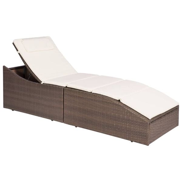 vidaXL Sunlouger Brown and Cream PE rattan, Powder-coated steel, Polyester