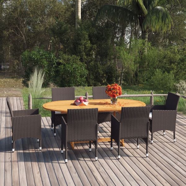 vidaXL Dining Set Brown and Cream White Solid Acacia wood, PE rattan Large