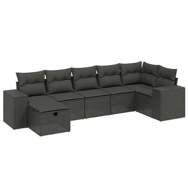 vidaXL Patio Sofa Set Black Poly Rattan, Steel Large Modular
