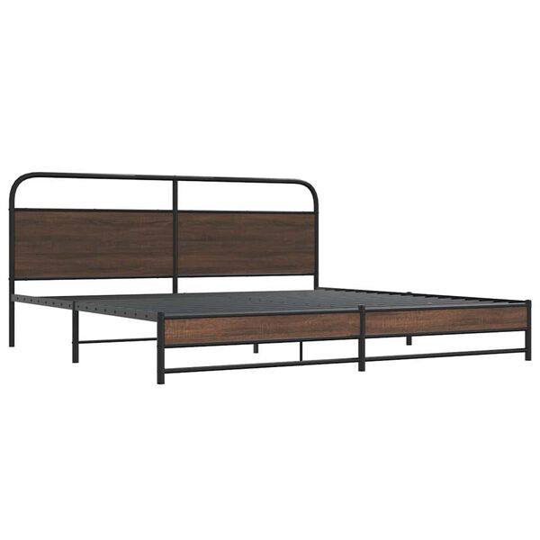 vidaXL Bed Frame Brown Oak Steel, engineered wood Double Bed Frame