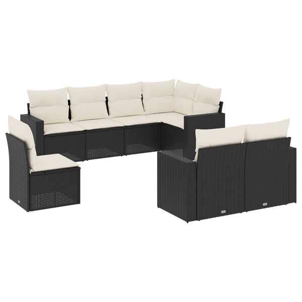 vidaXL Garden Sofa Set Black PE rattan, powder-coated steel Large