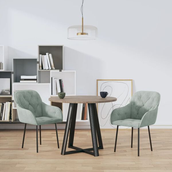 vidaXL Dining Chair Set of 2 Light Grey Velvet, Metal, Plywood