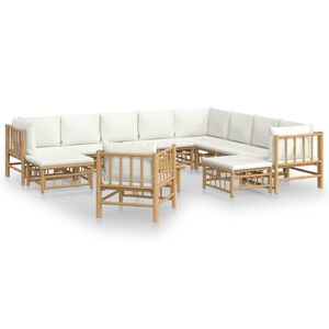 vidaXL Garden Lounge Set Cream White Bamboo, Fabric (100% polyester) Large