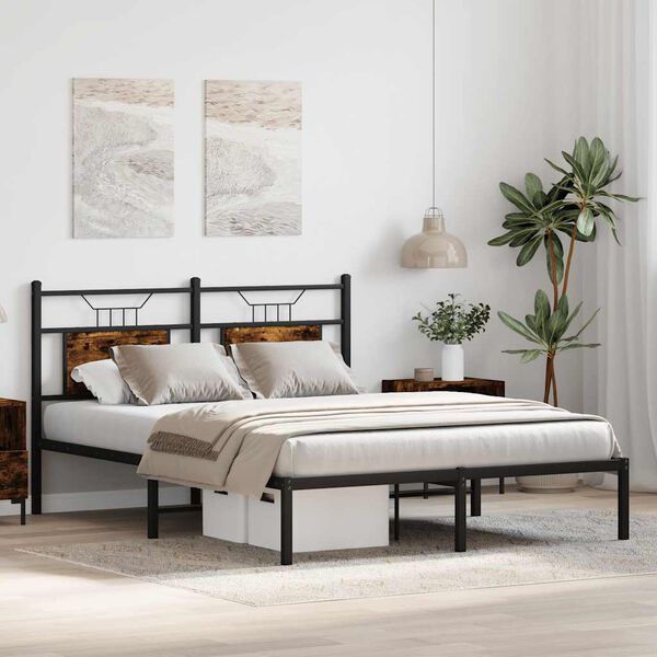 vidaXL Bed Frame Smoked Oak Engineered Wood, Steel Double Bed Frame