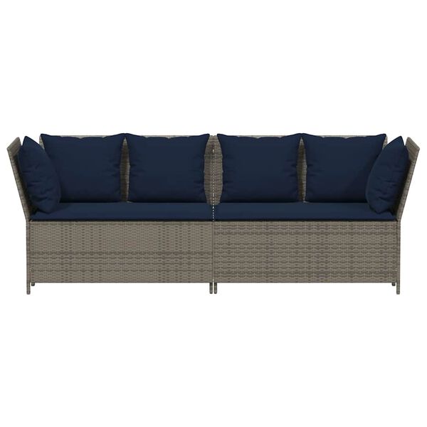 vidaXL Patio Sofa with Cushions Gray Poly Rattan