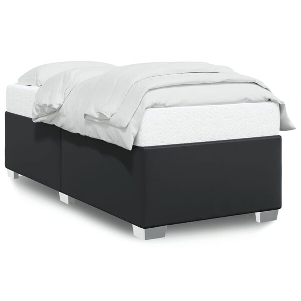 vidaXL Bed Frame Black Faux Leather, Plywood, Engineered Wood Single