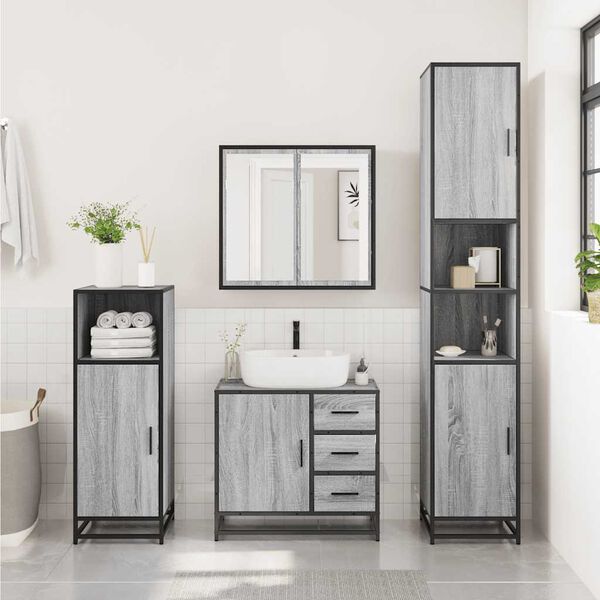 vidaXL Bathroom Furniture Set Gray Sonoma Engineered wood, metal Medium