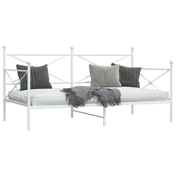 vidaXL Daybed With Trundle White Steel Twin Daybed With Trundle