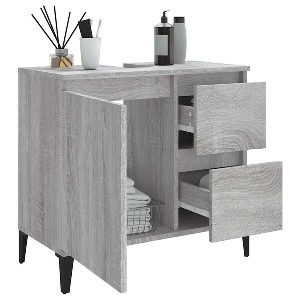 vidaXL Bathroom Cabinet Gray Sonoma Engineered Wood, Metal Standard
