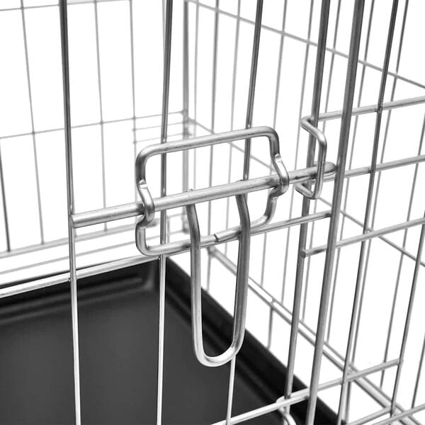 vidaXL Dog Crate Silver, Black Galvanized Steel, Plastic Large Foldable