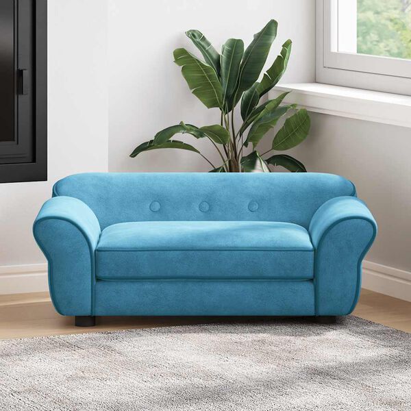 vidaXL Dog Sofa Turquoise Plush, Foam, Wood Small Removable Covers