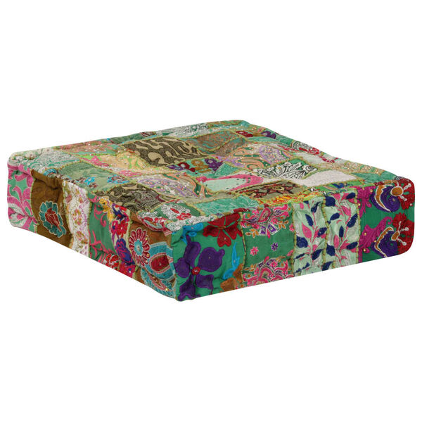 vidaXL Pouffe Green with multicolor patchwork 100% Cotton Medium Pattern