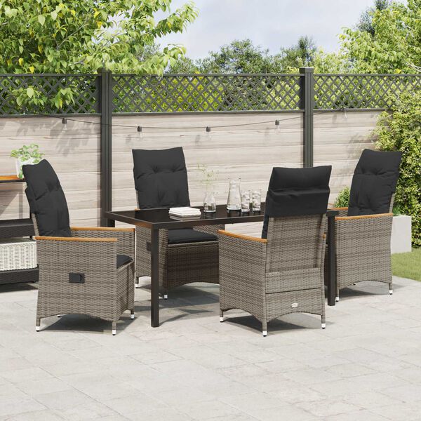 vidaXL Garden Dining Set with Cushion 5 pcs Grey Poly Rattan