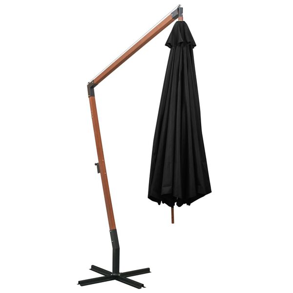 vidaXL Hanging Garden Parasol Black Fir Wood, Bamboo, Polyester, Iron