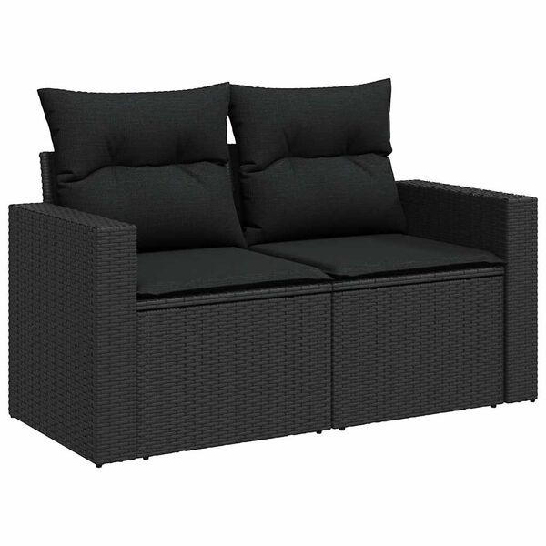 vidaXL Garden Sofa Set Black PE rattan, powder-coated steel, tempered glass