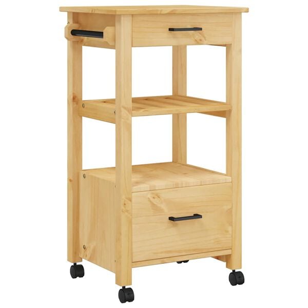 vidaXL Kitchen Trolley MONZA 18.9"x15.7"x34.8" Solid Wood Pine