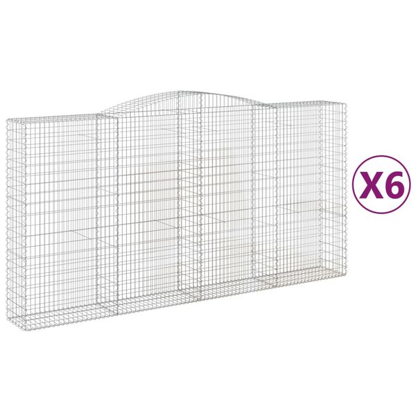 vidaXL Gabion Basket Set of 6 Silver Galvanized Iron Large