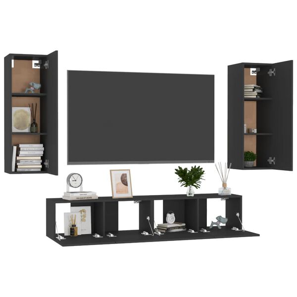 vidaXL TV Cabinet Black Engineered wood TV Cabinet Rectangular Modern