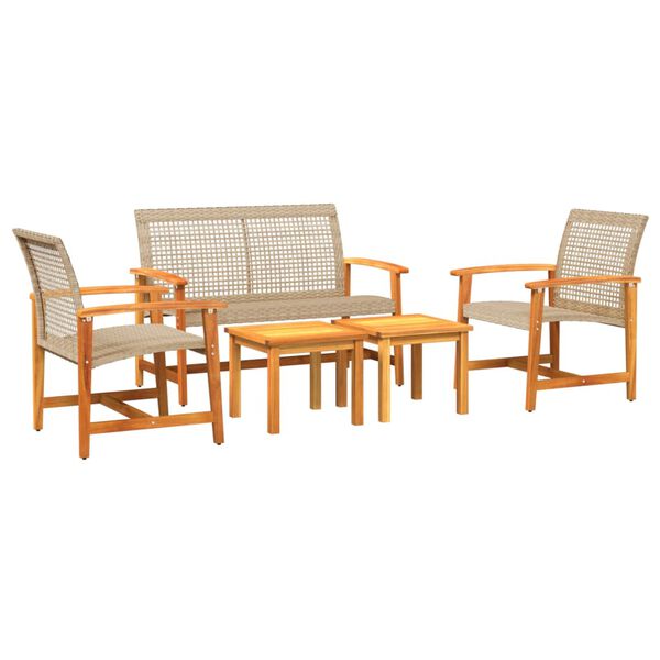 vidaXL Garden Lounge Set Beige and Brown PE rattan, solid acacia wood, metal