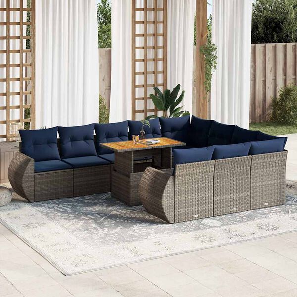 vidaXL 11 Piece Patio Sofa Set with Cushions Gray Poly Rattan