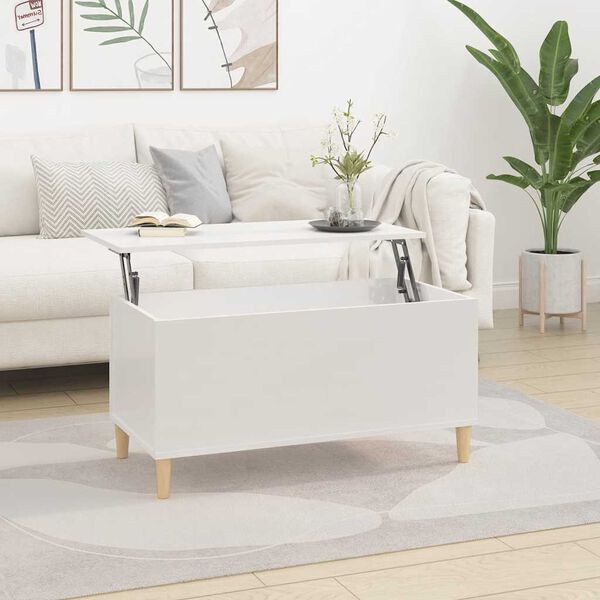 vidaXL Coffee Table High gloss white Engineered wood, solid eucalyptus wood